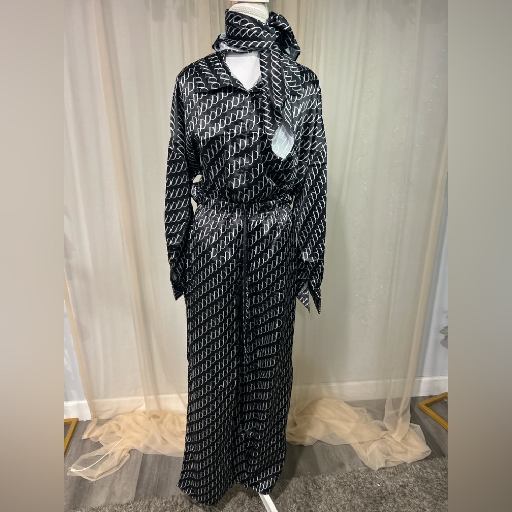 Endless Mcon Black Logo Satin Feel 2-Piece Pant Set w Scarf Small NWT